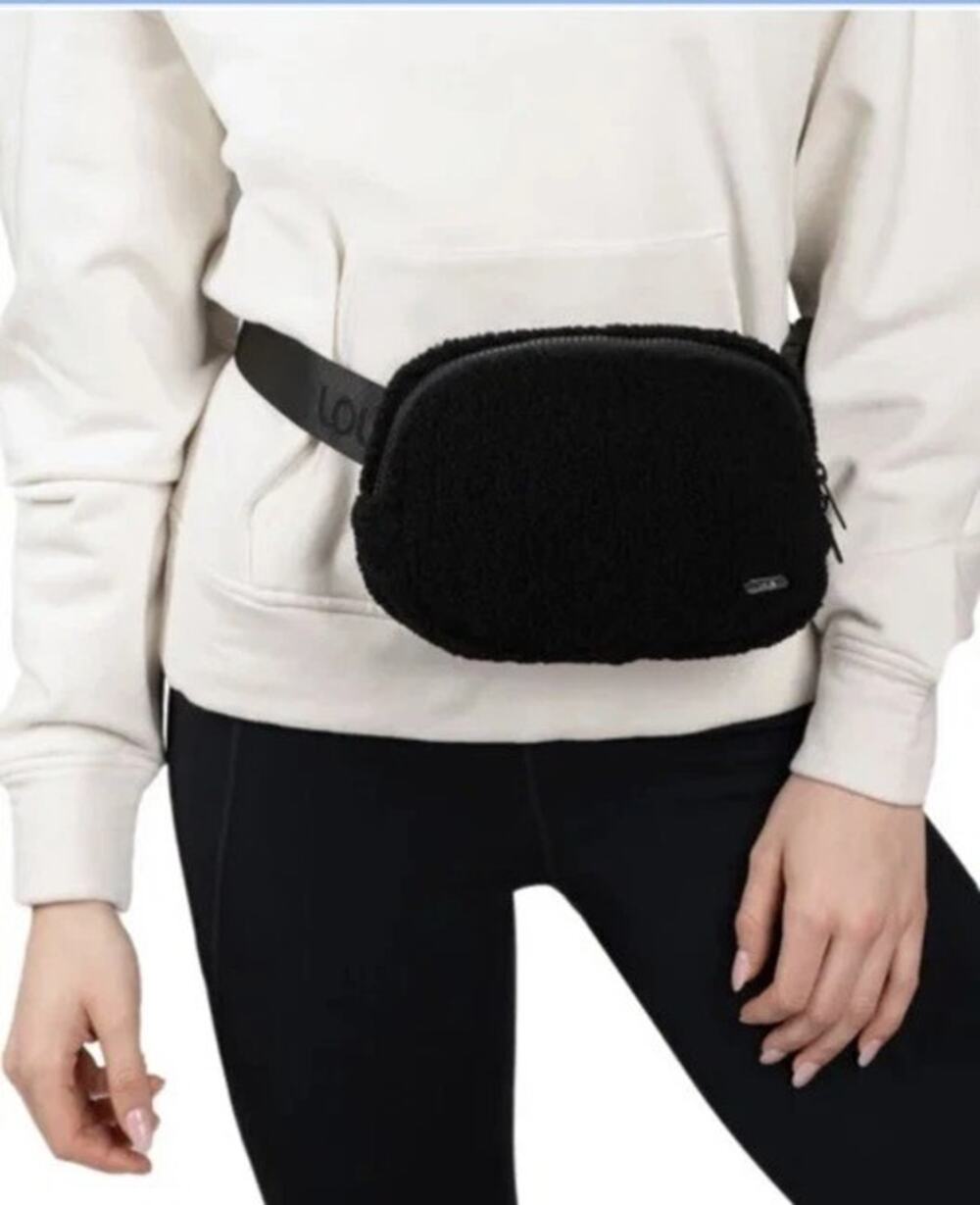 Lole Fleece Belt Bag Black Sherpa Waist Pack Unisex Crossbody Travel Handbag OS